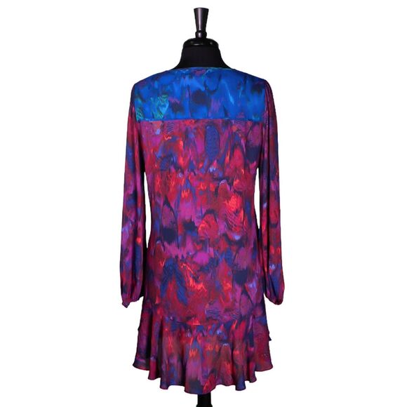 BCBG MaxAzria Women's Dress Multicolor Abstract V-Neck Shift Flowy Long Sleeve S - Picture 2 of 8